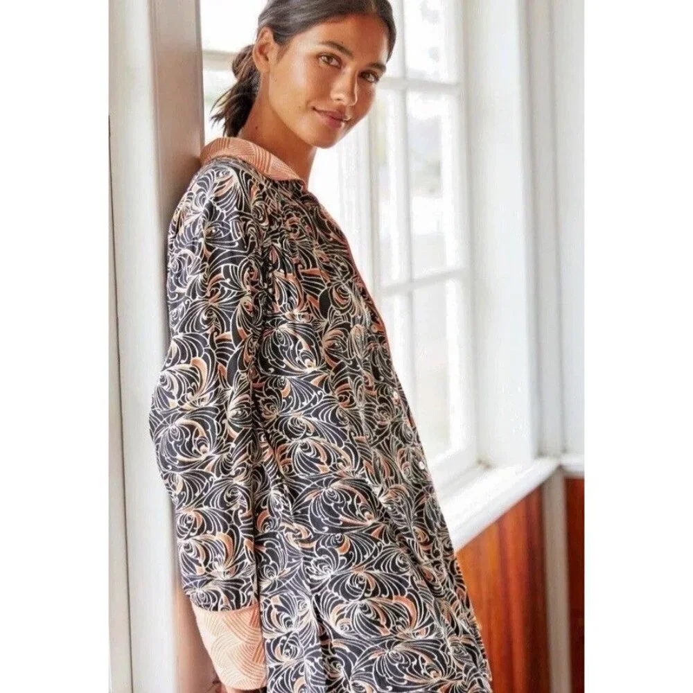 Anthropologie‎ Mix Print Pajama Top XXS Black women’s button up